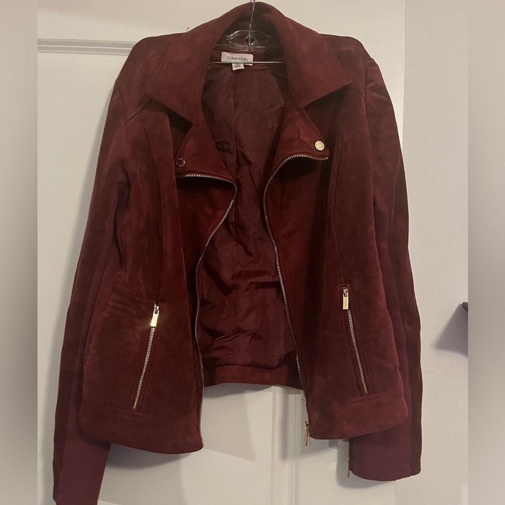 Size large maroon suede Calvin Klein jacket.